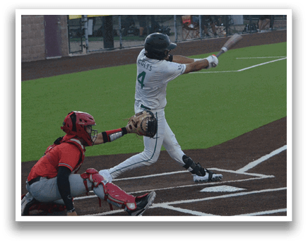 A baseball player is swinging a bat at a ball during a game. AI generated content