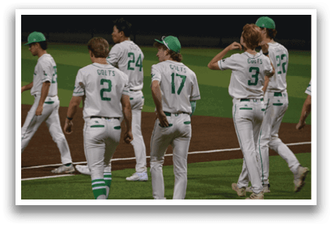 Baseball players walking on the field. AI generated content
