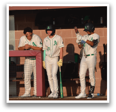 Baseball players in white uniforms are standing on a field. AI generated content