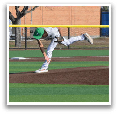 A baseball player in a green shirt and white pants is throwing a ball on a field. AI generated content