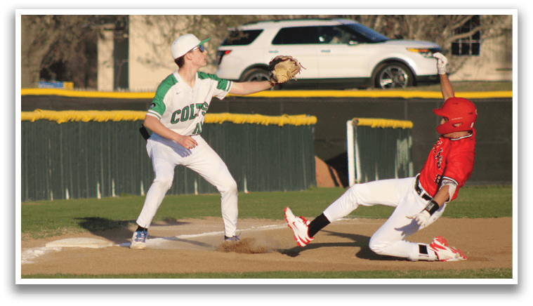 A baseball player slides into a base while another player tries to catch the ball. AI generated content