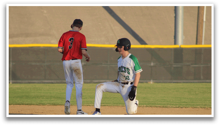 Two baseball players on a field, one is kneeling and the other is running. AI generated content