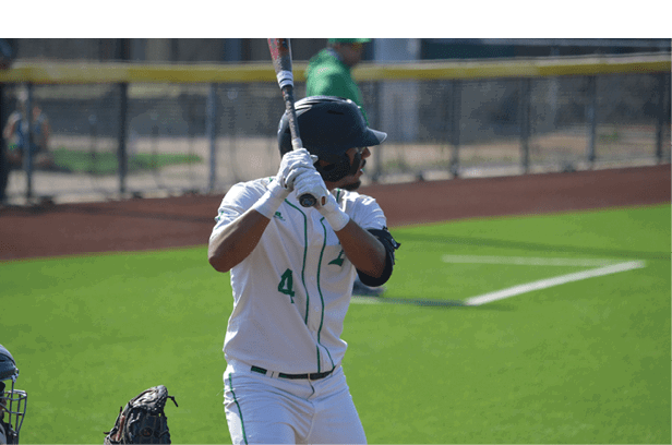 A baseball player is swinging a bat on a field. AI generated content