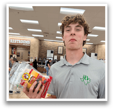 A man holding a bag of Doritos in a grocery store. AI generated content