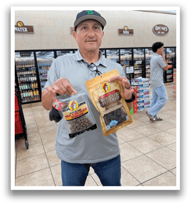 A man in a grocery store holding a bag of coffee. AI generated content