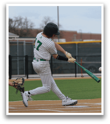 A baseball player is swinging a bat at a ball. AI generated content