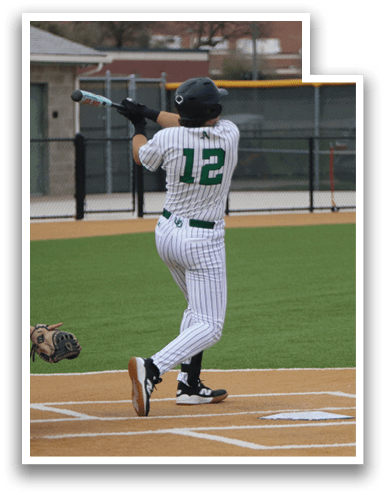 A baseball player is swinging a bat on a field. AI generated content