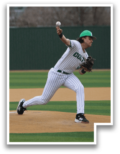 A baseball player in a green hat and white uniform is pitching a ball on a field. AI generated content