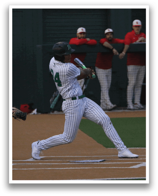 A baseball player is swinging a bat at a ball. AI generated content