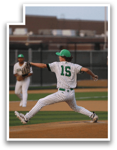 A baseball player in a green and white uniform is pitching a ball. AI generated content