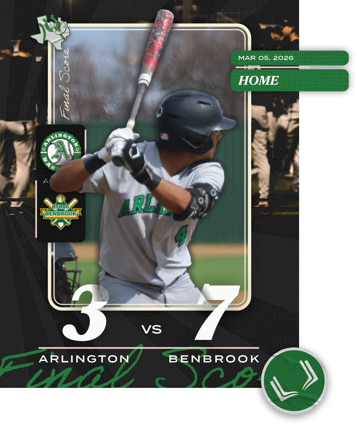 7,AGAINST,HOME,BENBROOK,Arlington,MAR 05, 2026,VS,Final Score,