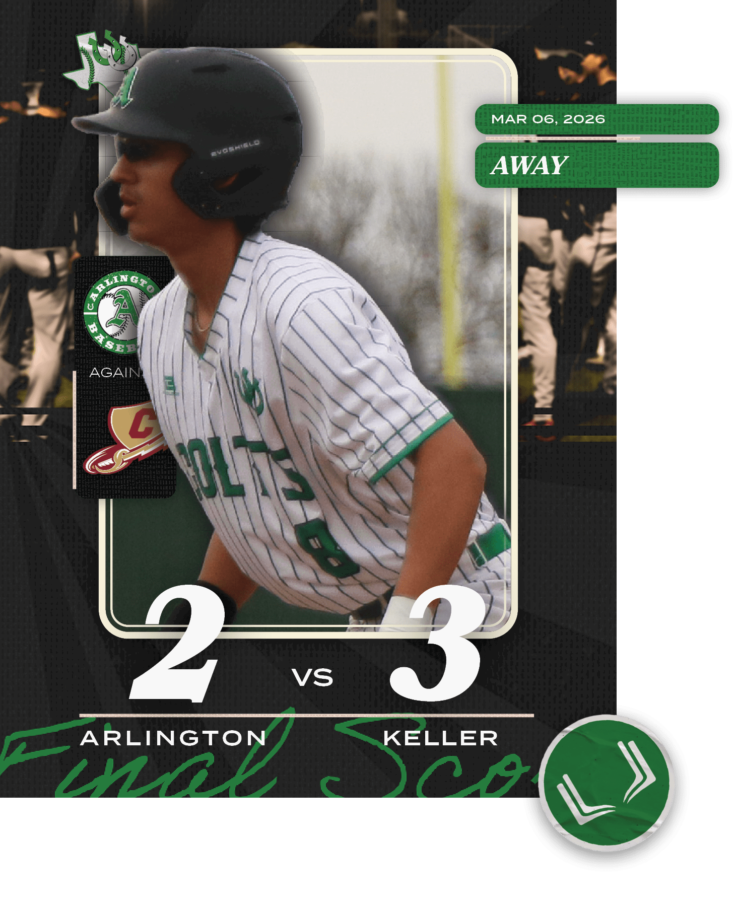 2,3,AGAINST,AWAY,KELLER,Arlington,MAR 06, 2026,VS,Final Scor