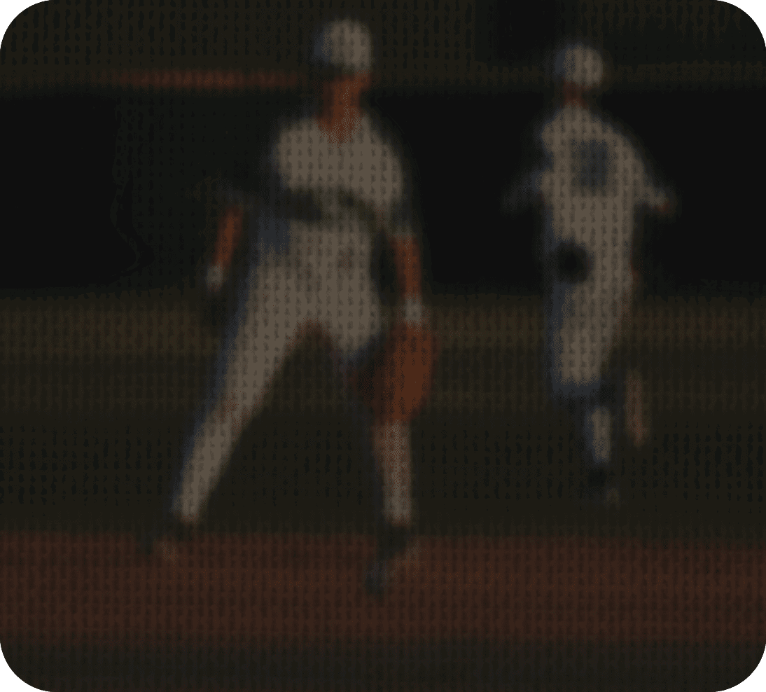 Two baseball players running on a field, one with a baseball glove. AI generated content