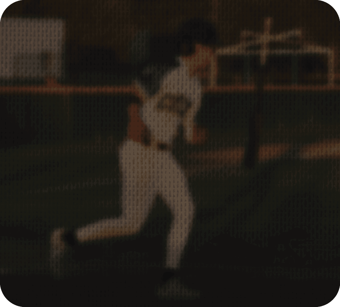 A person wearing a white shirt and red sleeves is running on a field. AI generated content