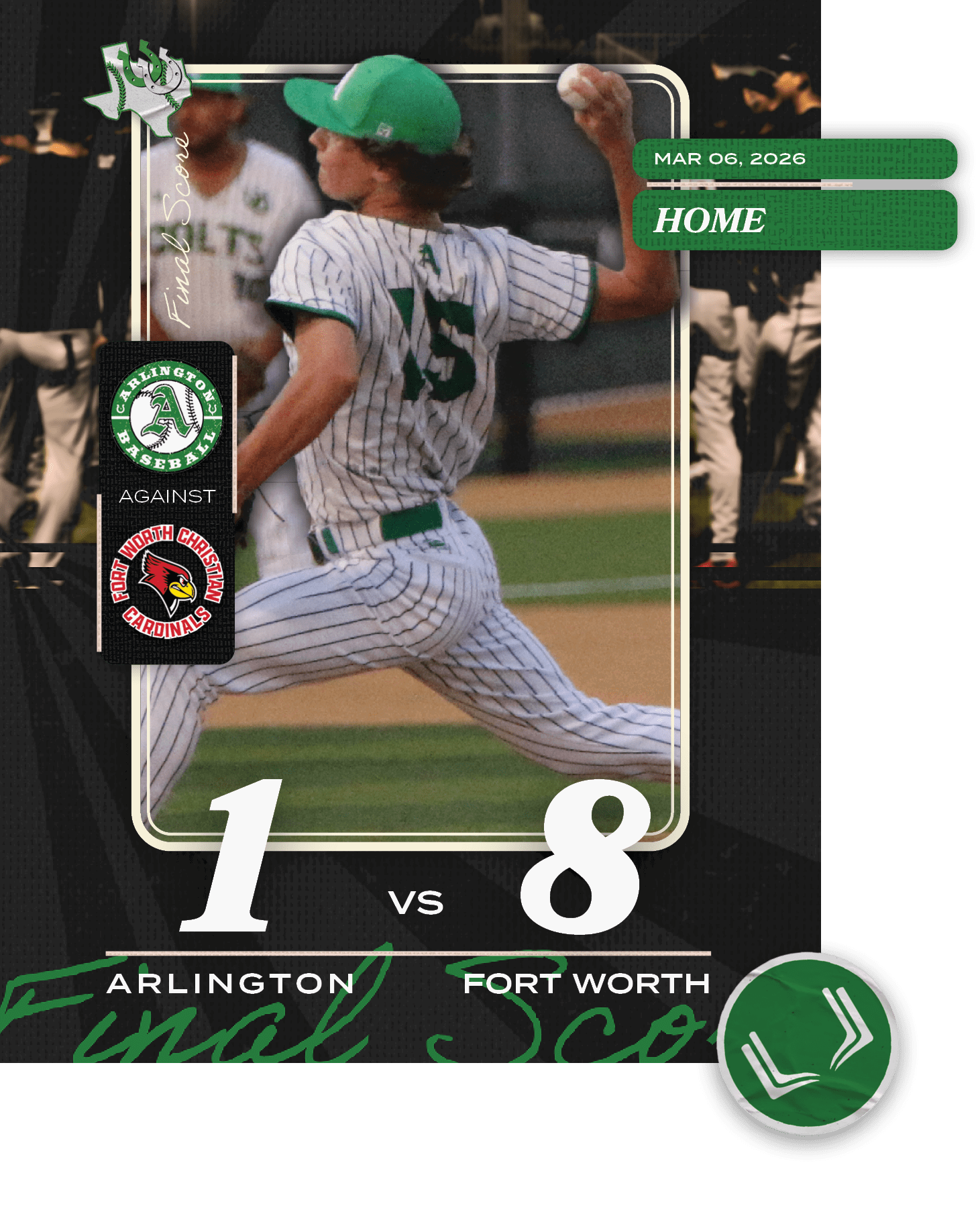8,AGAINST,HOME,FORT WORTH,Arlington,MAR 06, 2026,VS,Final Score,
