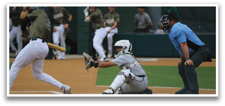 A baseball player is swinging a bat, while a catcher and an umpire watch closely. AI generated content