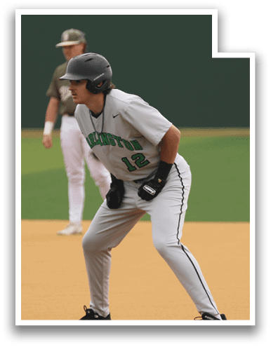 Two baseball players on a field, one running and the other standing. AI generated content