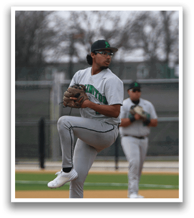 A baseball pitcher in a green and white uniform is in the process of throwing a pitch. AI generated content