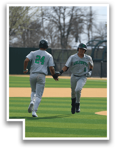Two baseball players are walking on the field, one of them wearing a green jersey. AI generated content