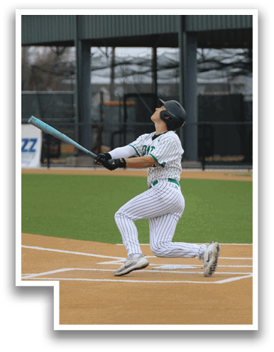 A baseball player is swinging a bat, attempting to hit a ball. The batter is wearing a helmet and a white and green shirt. The catcher is positioned behind the batter, ready to catch the ball. AI generated content