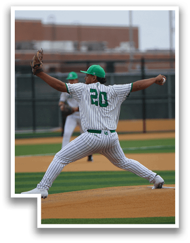 A baseball player in a green and white uniform is pitching a ball. AI generated content