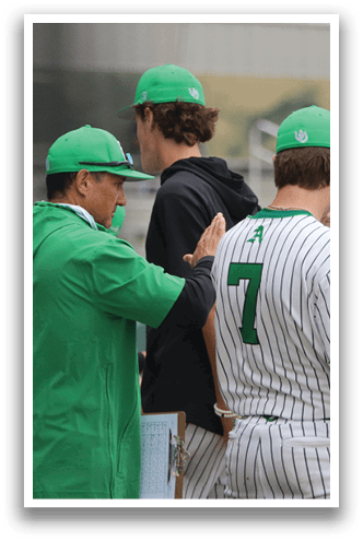 A group of baseball players wearing green hats and white uniforms are standing together. AI generated content