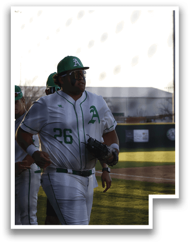 A baseball player wearing a green hat and a white jersey with the number 26 on it. AI generated content