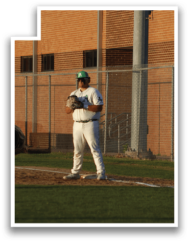 A baseball player is standing on the field, holding a mitt and waiting for the ball. AI generated content