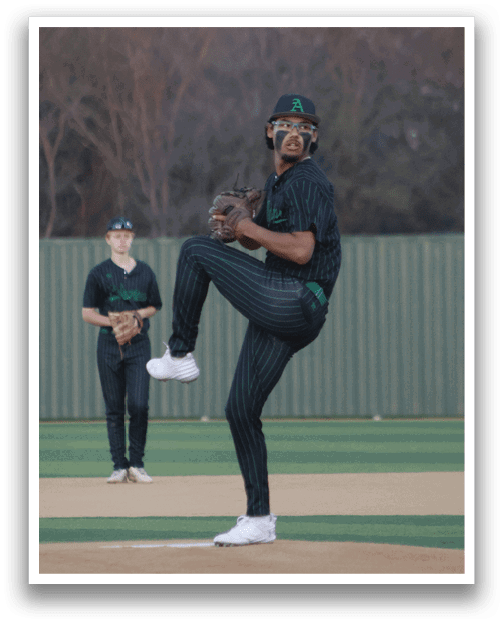 A baseball player in a black and green uniform is throwing a ball. AI generated content