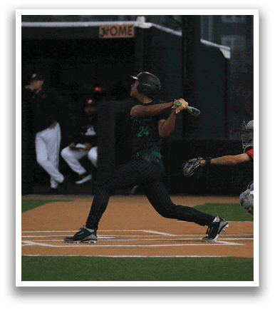 A baseball player is swinging a bat at a ball. AI generated content