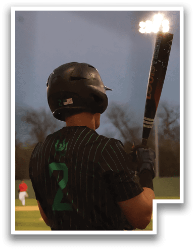 A baseball player is holding a bat, ready to swing. AI generated content