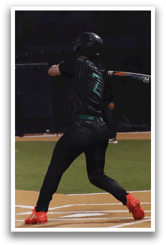A baseball player in a green and black uniform is swinging a bat on a field. AI generated content