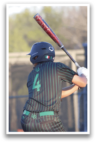 A baseball player in a green and black striped shirt is swinging a bat at a ball. AI generated content