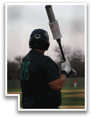 A baseball player wearing a green and black jersey is holding a bat. AI generated content