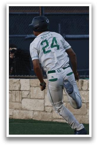 A baseball player wearing a white uniform with the number 24 on the back is running towards the fence. AI generated content