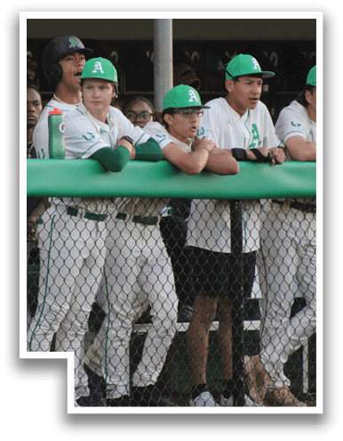 Baseball players wearing green and white uniforms are sitting on a bench. AI generated content