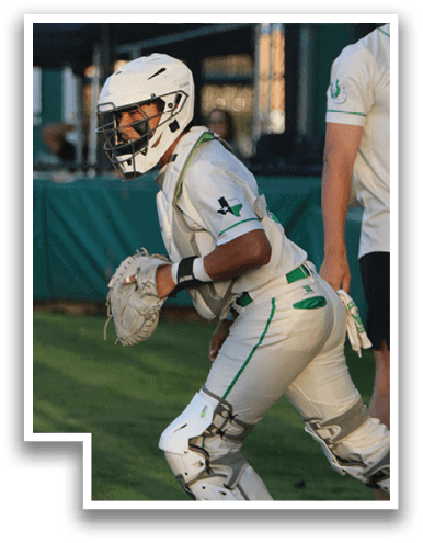 A baseball player wearing a green hat and white uniform is running on the field. AI generated content