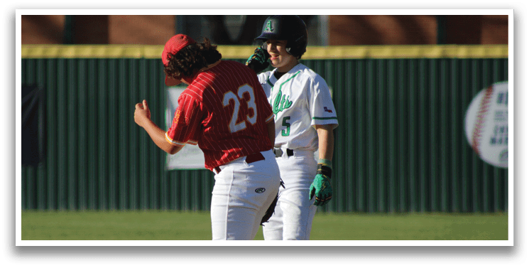 Two baseball players on the field, one wearing a red shirt and the other wearing a white shirt. AI generated content
