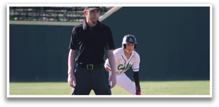 A baseball player is standing on the field, wearing a white uniform and a green hat. The player is holding a baseball bat, ready to swing. The umpire is standing behind the player, watching the game closely. AI generated content
