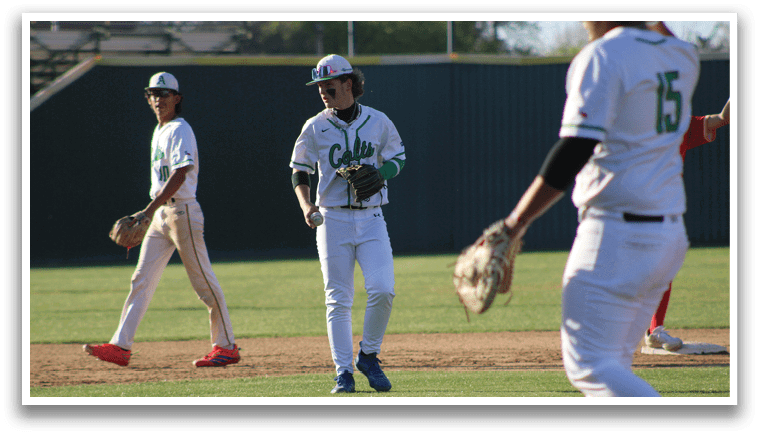 Baseball players on a field, one with a mitt, another with a glove, and a third with a baseball bat. AI generated content