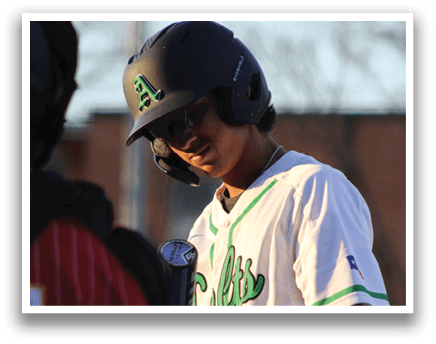 A baseball player wearing a helmet and holding a bat. AI generated content