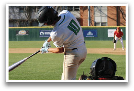 A baseball player in a white uniform is swinging a bat at a ball. The batter is wearing a helmet for protection. The catcher is positioned behind the batter, ready to catch the ball. AI generated content