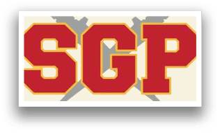 A red and yellow logo with a hammer and a shield. AI generated content