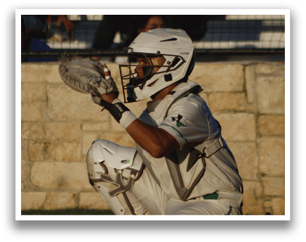 A baseball player wearing a black and white uniform is reaching up to catch a ball. AI generated content