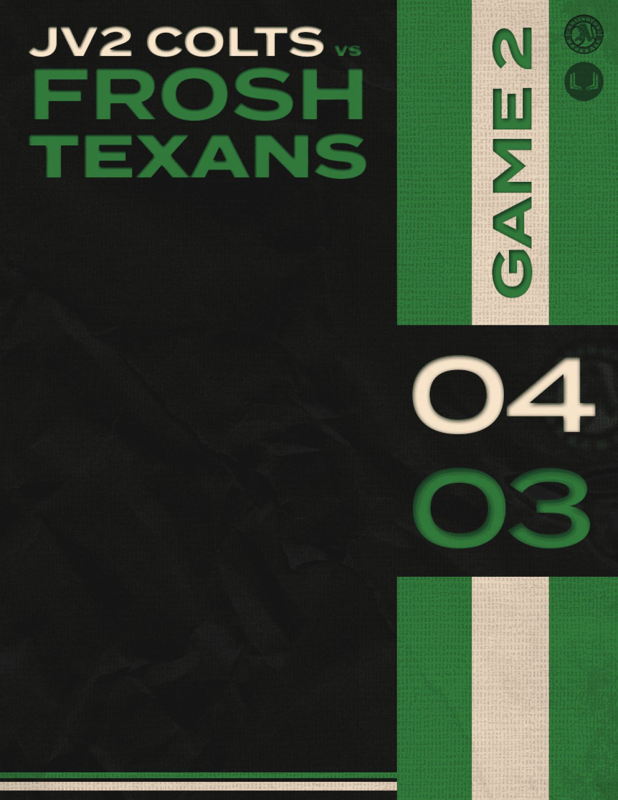 A poster for a football game between the JV2 Colts and the Fresh Texas. AI generated content