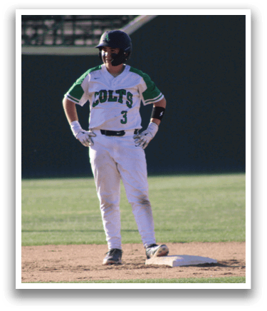 A baseball player wearing a green and white uniform is standing on the field. AI generated content