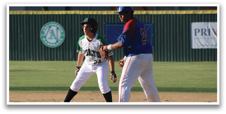 Two baseball players on the field, one wearing a blue shirt and the other wearing a white shirt. AI generated content