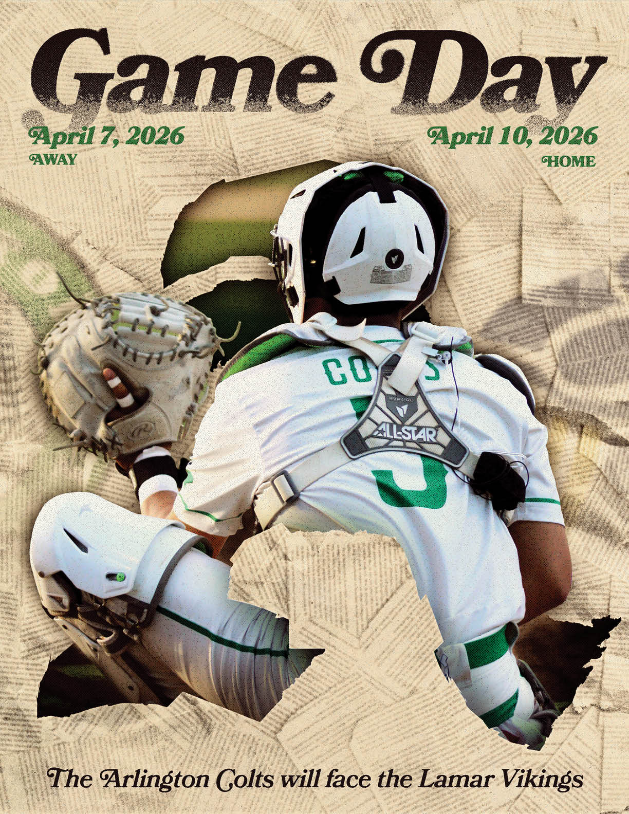A baseball player wearing a white and green jersey. Description generated by AI