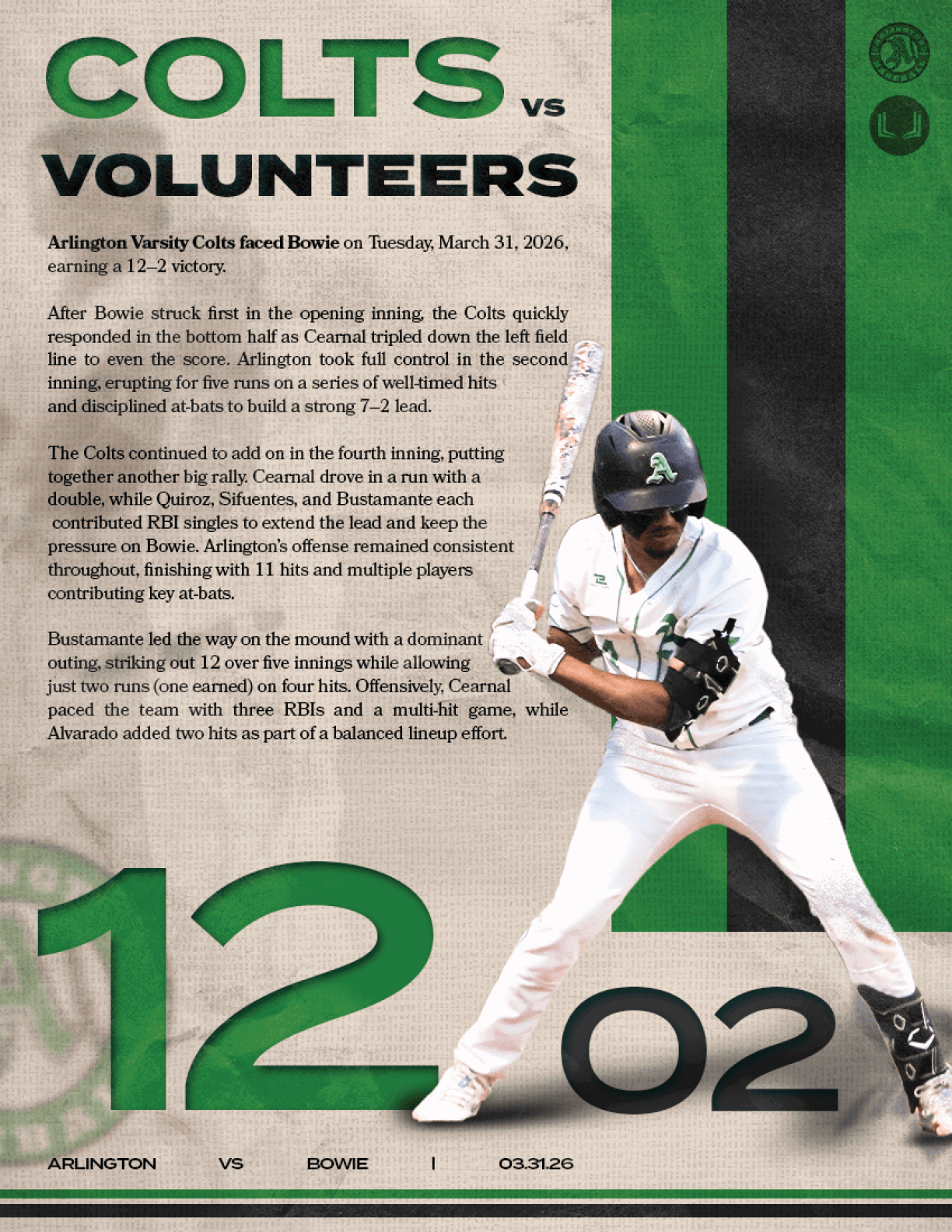 A baseball player in a white uniform is swinging a bat. Description generated by AI