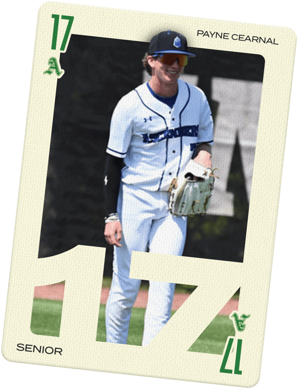 A baseball player wearing a white uniform with the number 17 on the back. Description generated by AI